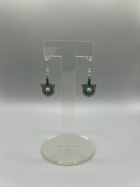 Turquoise Accent Silver Drop Earrings - Handmade E0282C
